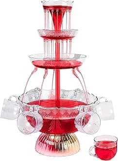 3-Tier Cocktail Machine with LED Base and 5 Cups, Electric Champagne Fountain Drink Dispenser for Wedding, Party, Celebration, Home Bar