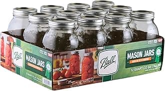 Ball - 32 oz Regular Mouth Glass Mason Jars | 12 Pack Jars | with Airtight Lids & Bands | Large Glass Jar for Food Storage with Lids| Ideal for Canning, Fermentation, Pickling, Kombucha Brewing