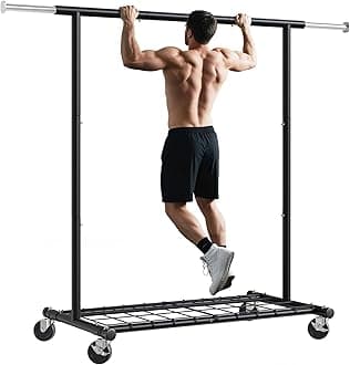 Clothing Rack for Hanging Clothes, Rolling Clothes Rack Load 250LBS, Metal Clothes Racks, Garment Rack with Wheels Portable, Black