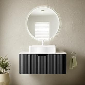 36'' Floating Bathroom Vanity with Sink, Modern Solid Wood Bathroom Vanities with Rectangular Ceramic Basin and Marble Top, Soft-Close Design, Large Storage Drawer, Pre-Assembled Cabinet, Gloss Black