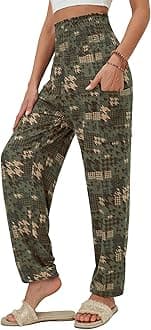 QIANXIZHAN Women's Harem Pants, High Waist Yoga Boho Trousers with Pockets