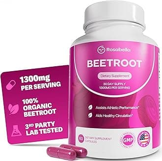 Rosabella Organic Beet Root Capsules - 1300mg Beet Root Powder Aids Healthy Circulation & Vitality, Non-GMO, Beet Root Supplement - 60 Capsules, 30-Day Supply