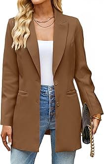 luvamia 2024 Blazers for Women Business Casual Long Blazer Jackets Dressy Work Professional Office Outfits Lapel Pockets