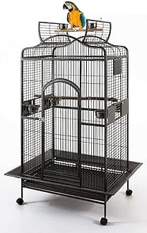2 Color, Extra Large Wrought Iron Dome Top for Macaw Goffin's Cockatoo Cockatiels African Grey Amazon Parrots Green Cheek Conures Caique Bird Cage with Rolling Stand (Black-Vein)