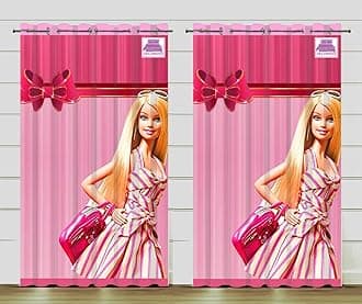 DECOMIZER Barbie Doll Printed Curtains for Kids Room, Nursery, Bedroom Playroom (2 Panels, 4x7 Feet) Cute Door Curtain