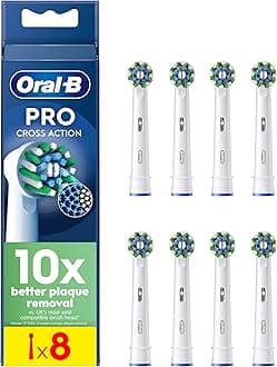 Oral-B Pro Cross Action Electric Toothbrush Head, X-Shape and Angled Bristles for Deeper Plaque Removal, Pack of 8 Toothbrush Heads, White