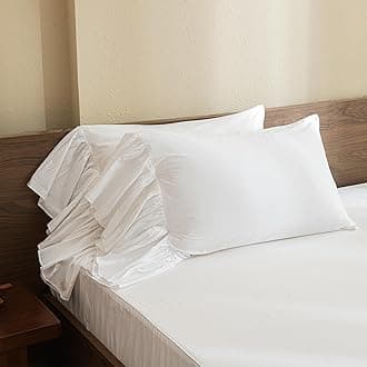 Queen's House White Pillowcases Ruffle Pillow Shams Standard Size Set of 2-Style G