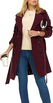 Trench Coat for Women – Double-Breasted Long Winter Faux Wool Coat