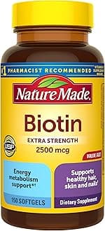 Biotin 2500 mcg Extra Strength, Biotin Supplements Support Healthy Hair Skin & Nails, 150 Softgels, 150 Day Supply