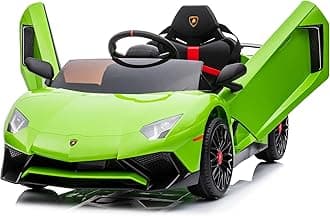 Kidzone Kids Electric Ride On 12V Licensed Lamborghini Aventador Battery Powered Sports Car Toy with 2 Speeds, Parent Control, Sound System, LED Headlights & Hydraulic Doors - Green