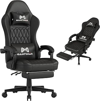 Gaming Chair with Footrest, Ergonomic Computer Chair, PU Breathable Material with Headrest and Lumbar Support, Suitable for Silla Gamer and Adults (Black)