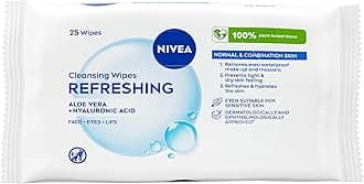 NIVEA Refreshing 3-in-1 Cleansing Face Wipes for Normal Skin (25 sheets), Plant-Based Makeup Wipes, Gentle Yet Effective Face Cleanser with Aloe Vera and Hyaluronic Acid