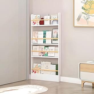 Wooden 3/4/5/6 Tier Behind The Door Bookshelf, Tall Narrow Floor Standing Bookcase, Space-Saving Storage Organizer for Books, Bedroom, Living Room, Office White 23.6x3.9x47.2