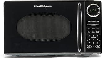 Nostalgia Modern Retro Countertop Microwave Oven - 900-Watt - 0.9 cu ft - 12 Pre-Programmed Cooking Settings - Digital Clock - Kitchen Appliances - Black