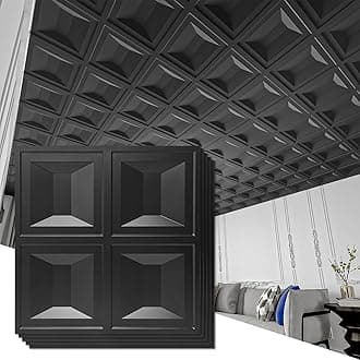 Art3d 48-Pack Drop Ceiling Tiles 2x2 FT, 3D Textured Panels for Interior Wall Decor and Ceiling, Black