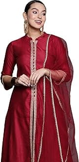 INDO ERA Women's Embroidered Viscose Straight Kurta Trouser With Dupatta Set (KH9OW2442)
