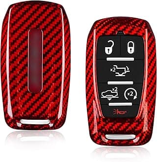 T-carbon Key Fob Cover fits for Ram Key Fob Cover,Real Carbon Fiber Key Protector fits for Ram 1500 2500 3500 Accessories Compatible with Power Wagon Tradesman Accessories Key Shell with Keychain,Red