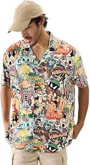 Official Looney Tunes: Vintage Men and Boys Short Sleeve Collared Neck Button Down Cotton Summer Shirts