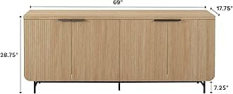 Walker Edison Reema Fluted 4-Door Kitchen Sideboard Buffet Console, 69 Inch, Coastal Oak