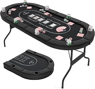 Goplus 72” Poker Table Foldable, 8 Players Card Board Game Table w/Deep Metal Cup Holders, Casino Grade Felt, Portable Folding Oval Blackjack Table for Texas Holdem, No Assembly Required (Black)