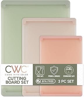 COOK WITH COLOR Extra Large Cutting Board Set, Jumbo-Sized Boards with Rubber Border for Enhanced Cooking Experience, 3-Piece, Sage Pink