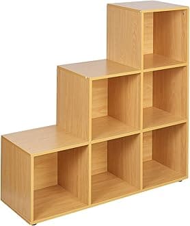 URBNLIVING Beech 6 Cube Step Storage Bookshelf Unit