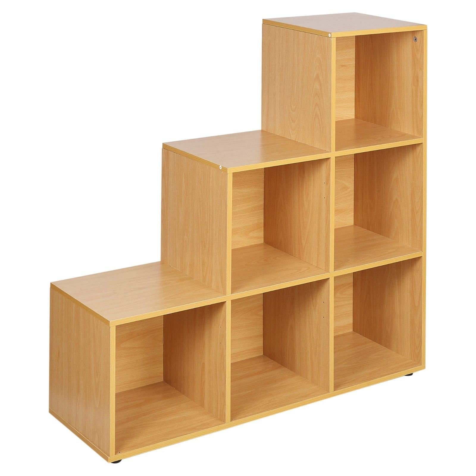 URBNLIVING Beech 6 Cube Step Storage Bookshelf Unit