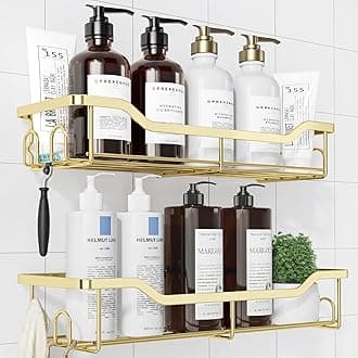 Kitsure Shower Caddy Large - Adhesive Shower Organizer, Stainless Steel Shower Shelf for Inside Shower, No Drill Bathroom Organizers and Storage, Home Decor Accessories, 2 Pack, Gold