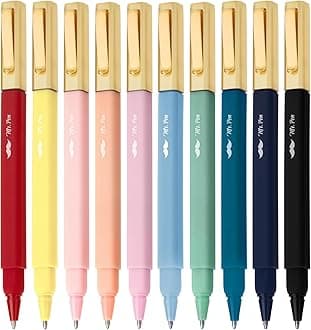 Aesthetic Pens, 10 Pack, Assorted Colors, Fast Dry, No Smear Bible Pens, No Bleed Through, Fine Point Ballpoint Pens, Perfect for Note Taking, Journaling, Doodling