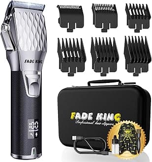 FADEKING® Professional Hair Clippers for Men - Cordless Hair Clippers, LCD Display Barber Clippers for Hair Cutting & Mens Grooming with Travel Case(Silver+Black)