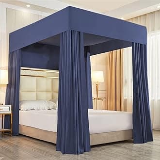 Mengersi Four Corner Post Bed Canopy Bed Curtains Bed Canopy Bedroom Decoration Lightproof,Not Include Poles (Queen, Dark Blue)