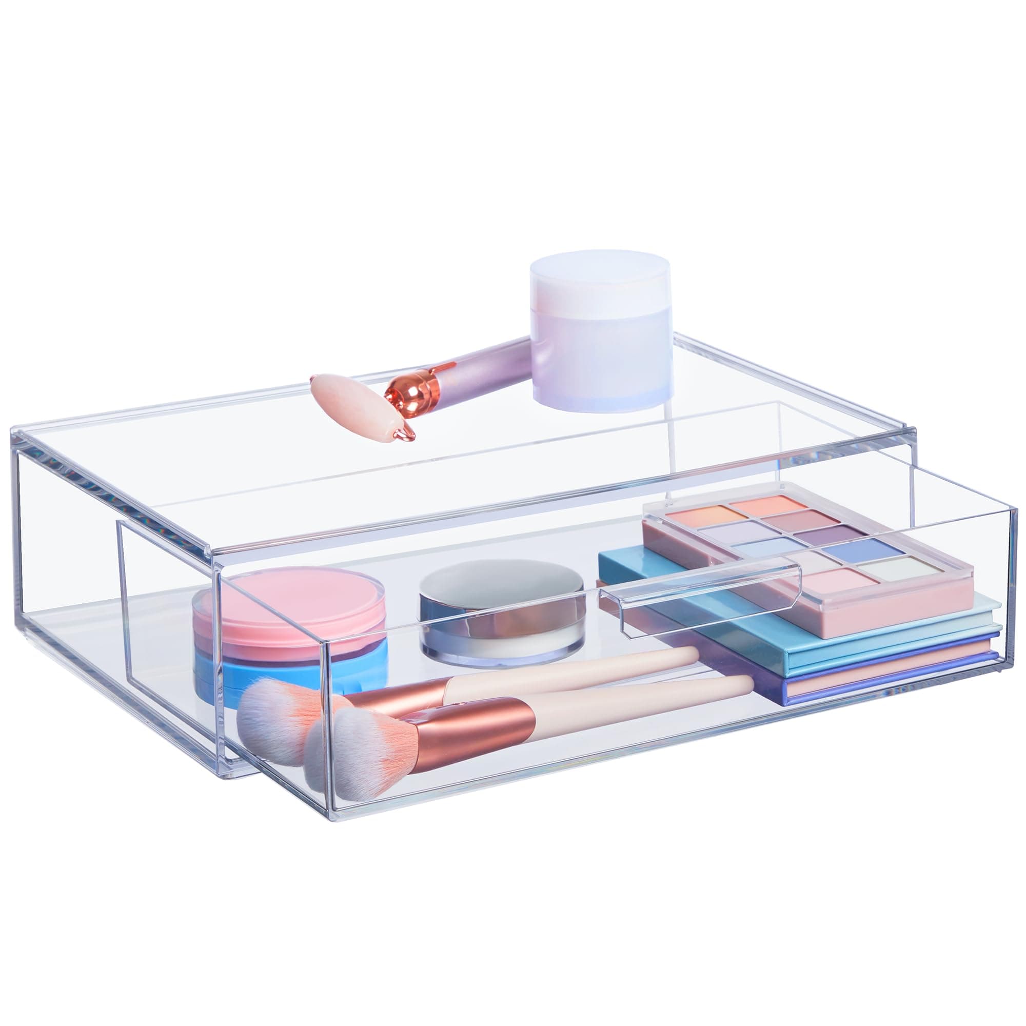 STORi Audrey Stackable Clear Bin Plastic Organizer Drawer | Organize Eyeshadow Palettes, Cosmetics, and Beauty Supplies on a Vanity | Made in USA