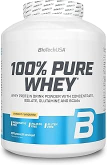 BioTechUSA 100% Pure Whey Protein Complex with Added Amino acids and sweeteners, Gluten Free, Palm Oil Free, 2.27 kg, Biscuit
