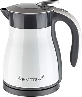 Vektra VEK-1201W Vacuum Insulated Environmentally Eco Friendly Easy Pour Cordless Kettle 1.2 Litre,White