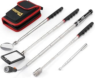 Telescoping Magnetic Pickup Tool Set, Inspection Mirror Telescoping, LED Flashlight, Cool Gadgets for Men, Stocking Stuffers, Gifts for Dad, Husband, Kids, Boyfriend, Magnet Stick (Red)
