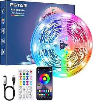 LED Strip Lights 7M, Bluetooth RGB Light Strips with Remote & App, Music Sync Built-in Mic, Colour Changing Tape Lights for Bedroom, Living Room, Kitchen, Ceiling & Party DecorBedroom Home Decoration