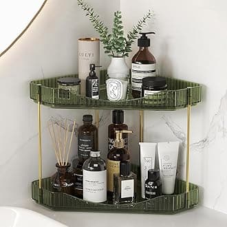 Lifewit 2-Tier Bathroom Organiser Countertop Storage, Plastic Makeup Skincare Organiser, Vanity Perfume Trays Counter Shelf, Corner Shower Caddy, Corner Storage in Dresser, Bedroom, Kitchen, Green