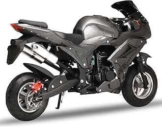 50cc Mini Dirt Bike 4-Stroke Pocket Rocket Motorcycle, Gas-Powered Pocket Bike with Carbon Fiber Exterior, Front and Rear Disc Brakes, Dual Headlights, Racing Max Speed 25MPH Black