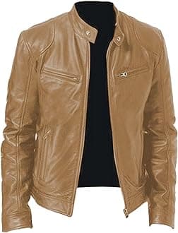 Men Slim Fit Motorcyle Leather Jacket Zip-Up Windbreaker Leather Jackets Lightweight PU Vintage Biker Coat