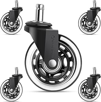 Gamma Office Chair Wheels Black, Pack of 5, 7/16 x 7/8 Inch – Heavy Duty Chair Wheels Replacement for Scratch-Free, Smooth & Silent Rolling – Suitable for Floors & Carpet