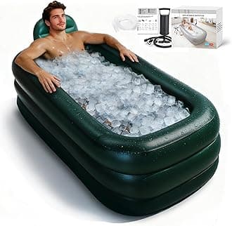 Portable Bathtub for adults with Cover,Inflatable bath tub for ice bath,Large Oval Ice Bath with pillow, 62.2x37.4x17.72in,Includes Pump, EasyInflate & Drain,Green