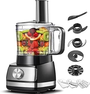 – Food Processor, TopStrong 800W Food Processor Multifunctional for Chopping, Slicing, Shredding, Mixing and Kneading Dough, 3 Speeds with Pulse, 3-in-1 Cutting Disc, Dishwasher Safe Parts, Silver