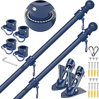 ZMTECH Flag Pole - Upgraded Bracket,(2 Packs) 6 FT Stainless Steel Flag Poles for Outside House, Residential or Commerical, Tangle Free Flag Pole Kit for American Flag (Without Flag, Blue)