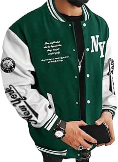 Men's Varsity Jacket Color Block Letter Graphic Long Sleeve Baseball Jacket Bomber Coat