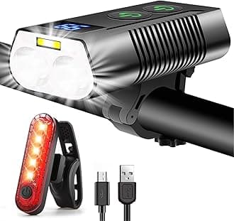 Bike Lights Set 3300 Lumen Super Bright,5000 mAh Super Long Standby Rechargeable Bike Light Front and Back,with COB and Power Display,9 Lighting Modes Bicycle Lights