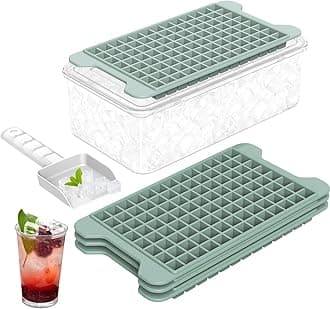 MIni Ice Cube Tray for Freezer with Lid and Bin, Easy Release Small Ice Cube Trays 4 Pack Nugget ice tray, Crushed Ice Cube Trays with Container for Chilling Cocktail Tea Coffee