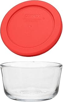Pyrex 1070791 Glass Cup Round Dish With Lid - 1.7 oz, 1 Pieces, Red