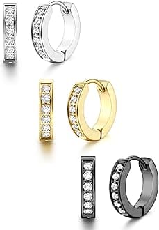 FIBO STEEL 13MM 20MM Stainless Steel Small Hoop Earrings for Men Women Huggie Earrings CZ Inlaid