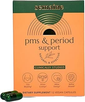 Semaine PMS & Period Relief - Menstrual Cramp Relief: No More Period Cramps, Mood Swings, or Bloating. PMS Supplement for Happy Hormones and Period Relief. (12 Count)
