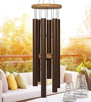 Nalulu Large Wind Chimes – 35” Brown Modern Wind Chimes for Deep, Soothing Tones – Outdoor Garden Décor, Hand-Tuned Metal Chimes for Relaxation – Weatherproof Gift for Patio, Yard & Zen Spaces